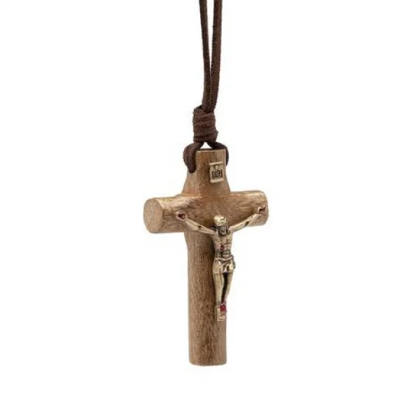 Colar Cordão Crucifixo Cilindrico Chagas De Cristo Ov Marrom