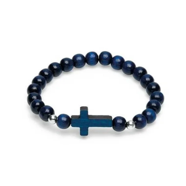 Pulseira Infantil de Madrep�rola Azul 6 mm com Cruz de Madrep�rola