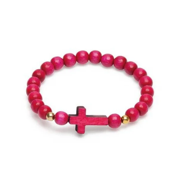 Pulseira Infantil de Madrepérola Azul 6 mm com Cruz de Madrepérola