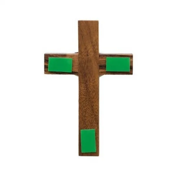 Crucifixo de Madeira Tradicional 7 cm para Parede com Detalhes em Ouro Velho