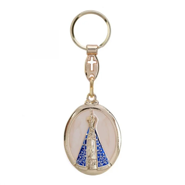 Chaveiro Nossa Senhora Aparecida Dourado com Resina - cor P�rola