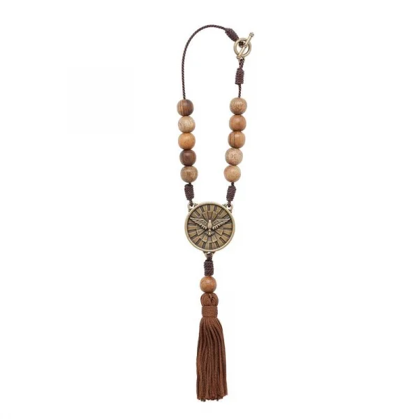 Dezena Tri�ngulo Espirito Santo de Madeira Imbuia com Fecho - Detalhes Ouro Velho