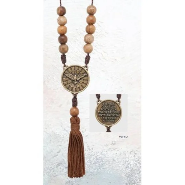 Dezena Triângulo Espirito Santo de Madeira Imbuia com Fecho - Detalhes Ouro Velho