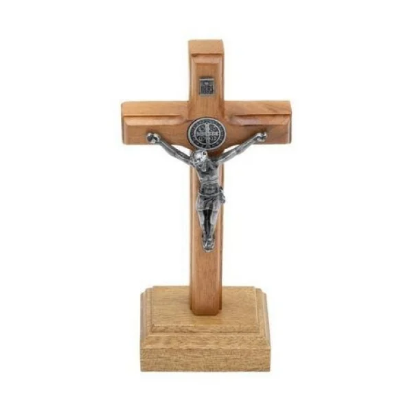Crucifixo Madrepérola de Mesa 9 cm com Medalha de São Bento