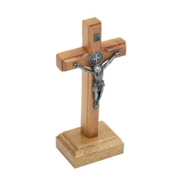 Crucifixo Madrepérola de Mesa 9 cm com Medalha de São Bento