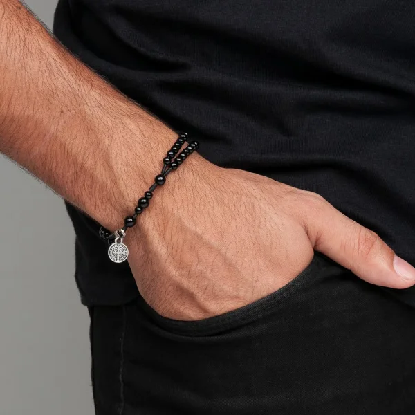 Pulseira Ter�o Com Medalha De S�o Bento - 4mm