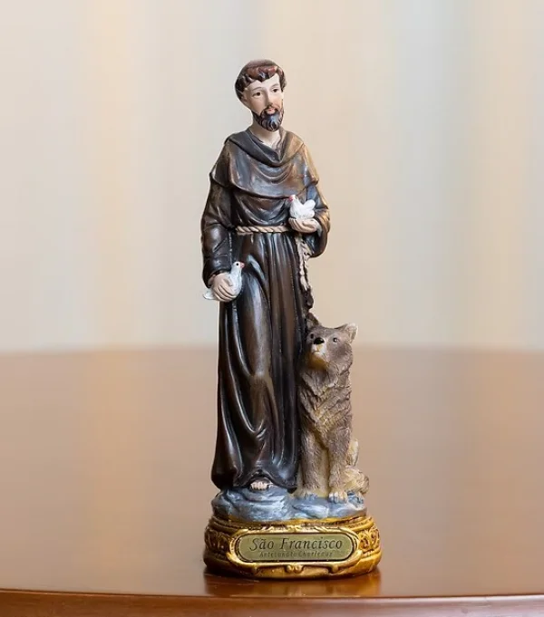 S�o Francisco com Lobo 13 cm � Resina