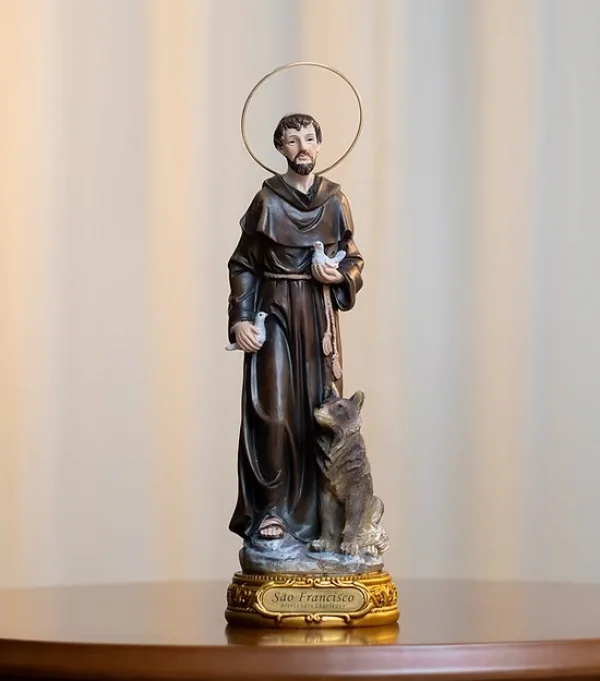 S�o Francisco com Lobo 20 cm � Resina
