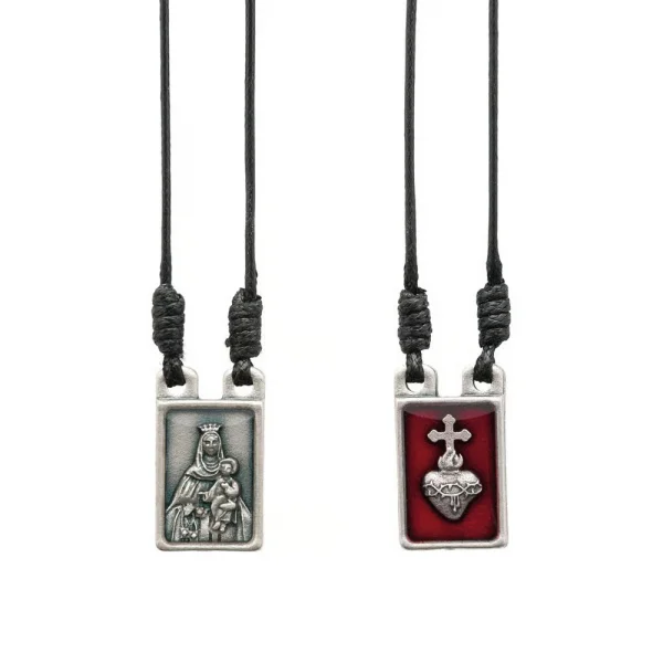 Escapulário Metal Nossa Senhora do Carmo e Sagrado Coração de Jesus