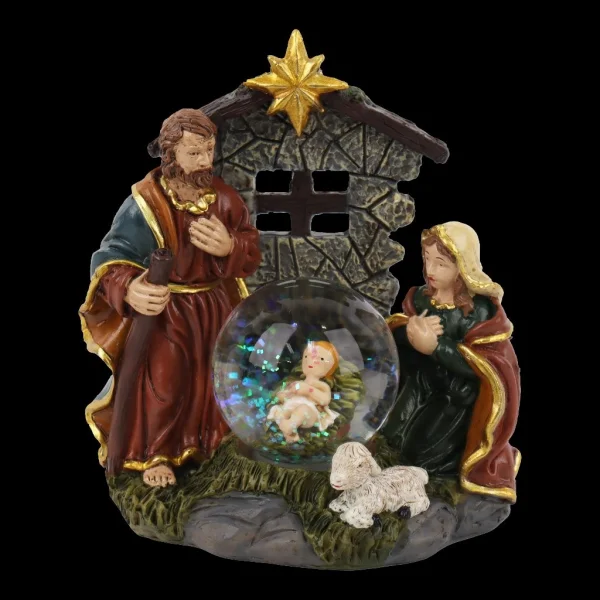 Globo de Natal com Sagrada Fam�lia em Poliresina 11x6,5x12 cm