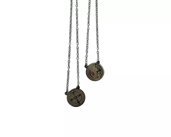 Colar Medalha de São Bento Frente e Verso – Aço Inox