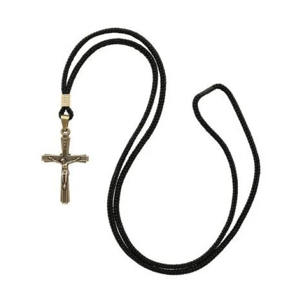 Colar Cruz Listrada 4,4 cm em Ouro Velho com Cord�o