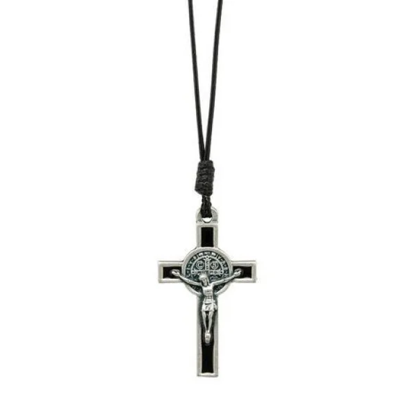 Colar Cruz de Metal com São Bento Pequeno