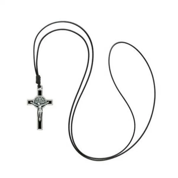 Colar Cruz de Metal com São Bento Pequeno