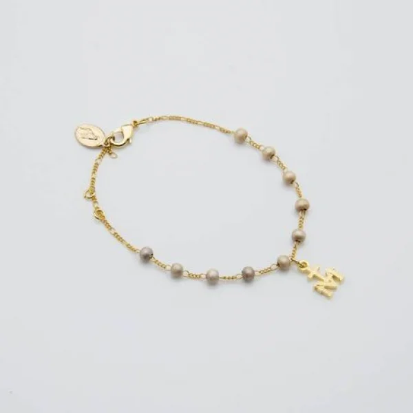 Pulseira Mariana Madre Perolada 4 mm Dourada Nossa Senhora das Gra�as