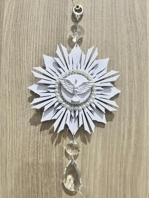 Placa Decorativa Raio Com Pérolas E Strass Sobreposto Pingente Acrílico 10,5x10,5cm