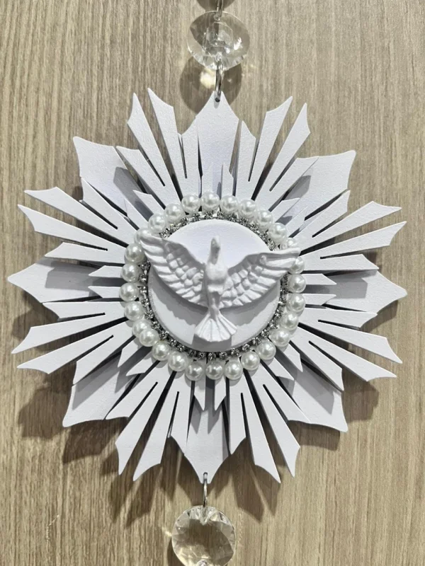 Placa Decorativa Raio Com Pérolas E Strass Sobreposto Pingente Acrílico 10,5x10,5cm