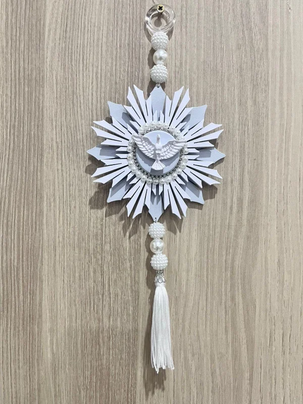 Placa Decorativa Mini Raio Com Pérolas E Strass Sobreposto Pingente Seda 10,5x10,5cm