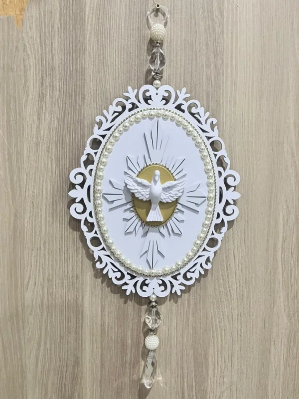 Placa Esp�rito Santo Oval Com Detalhe De Pombo Em Resina