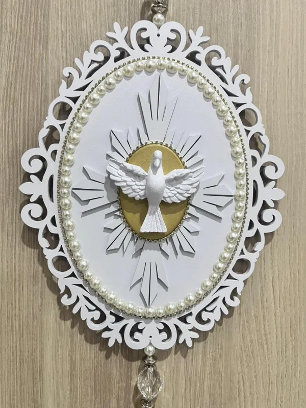 Placa Esp�rito Santo Oval Com Detalhe De Pombo Em Resina