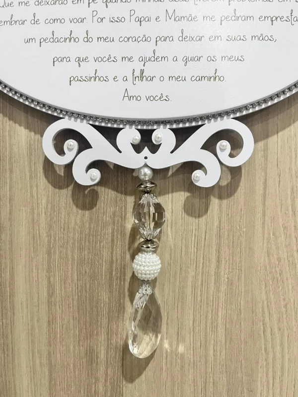 Placa Oval com Detalhes em Arabesco e Pérolas Madrinha e Padrinho 22,5 x 25 cm