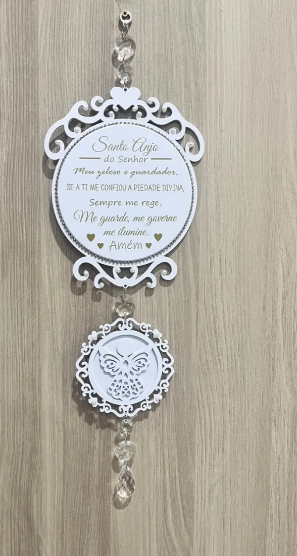 Placa Com Dois Medalhões Impressão E Aplique Santo Anjo