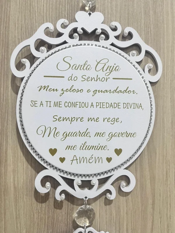 Placa Com Dois Medalhões Impressão E Aplique Santo Anjo