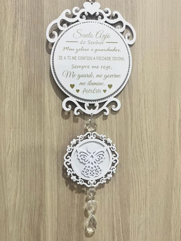 Placa Com Dois Medalhões Impressão E Aplique Santo Anjo