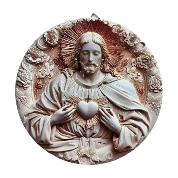 Quadro Redondo Sagrado Coração de Jesus Com Brilho 20cm