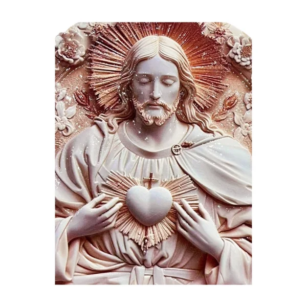Quadro Redondo Sagrado Coração de Jesus Com Brilho 20cm
