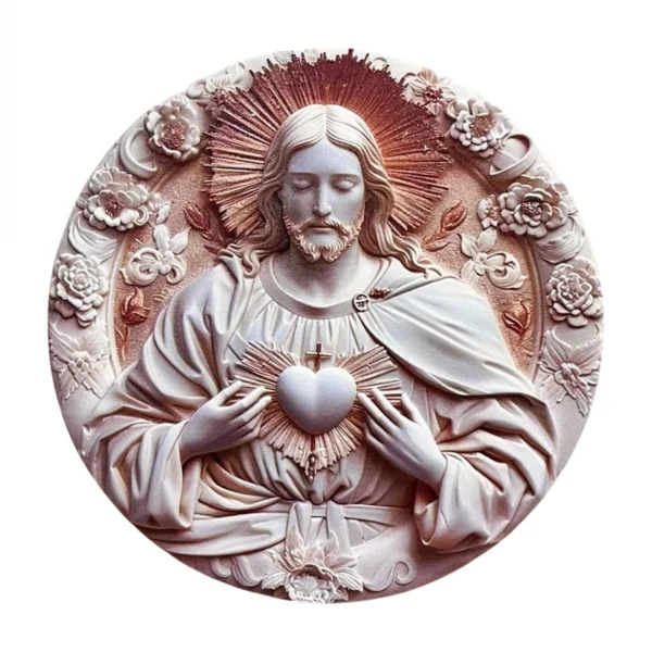 Quadro Redondo Sagrado Coração de Jesus Fosco 20cm