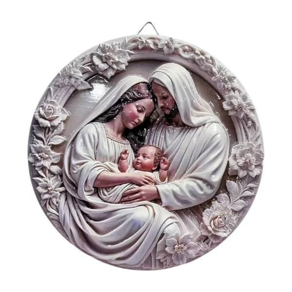 Quadro Redondo Sagrada Família Cores Brilho 20cm
