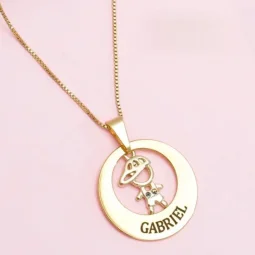 Colar Aro estilizado com filho no centro - personalizado - Banhado a Ouro