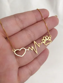 Colar Batidas do Corao da me de pet - Banhado a Ouro