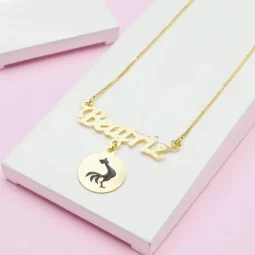 Colar com nome e medalha - personalizado - Banhado a Ouro
