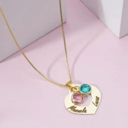 Colar Corao de bordas grossas e pedras - personalizado -Banhado a Prata