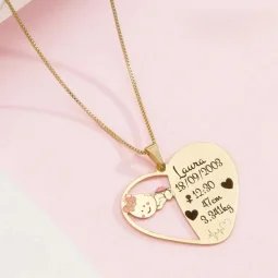 Colar Corao Personalizado com Dados do Beb - Banhado a Prata