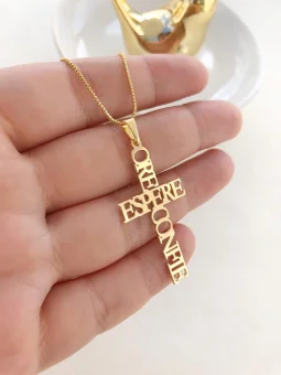 Colar de f Ore, Espere e Confie - Banhado a Ouro