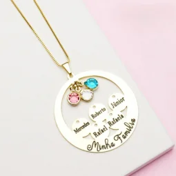 Colar esfera com 5 pequenos crculos personalizados -Banhado a Prata