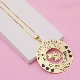 Colar Esfera de duas voltas  e bebs no centro - personalizado -Banhado a Ouro