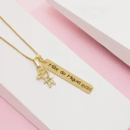 Colar Filho e Placa personalizada -Banhado a Ouro