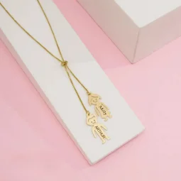 Colar Gravata com Filhos - gravao personalizada -Banhado a Prata