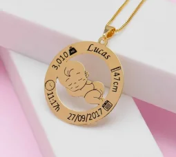 Colar Nascimento Personalizado - O Primeiro Captulo de um Amor Infinito- Banhado a Ouro