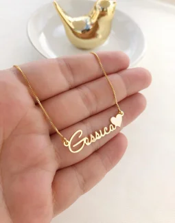 Colar Nome Personalizado com Enfeite - Banhado a Ouro