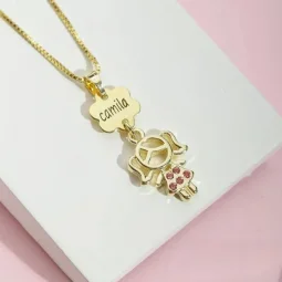Colar Nuvem e criana com pedras - personalizado _ Banhado a Ouro