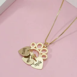 Colar patinha e coraes - personalizado - Banhado a Ouro