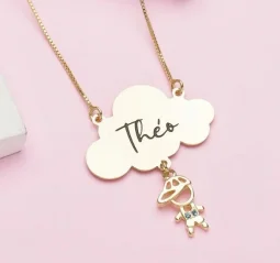 Colar Personalizado Nuvem com 1 Filho - Banhado a Prata