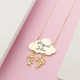 Colar Personalizado Nuvem com 2 Filhos - Banhado a Prata