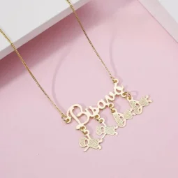 Colar Bisav com pingentes de crianas personalizadas - Banhada a Ouro