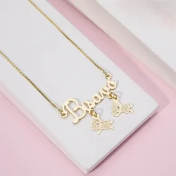 Colar Bisav com dois pingentes de crianas personalizadas - Banhada a Prata